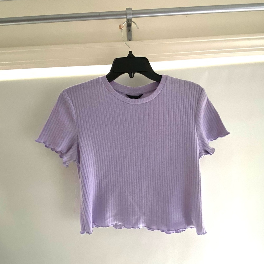 Purple Ribbed Lettuce-Edge Cropped Tee